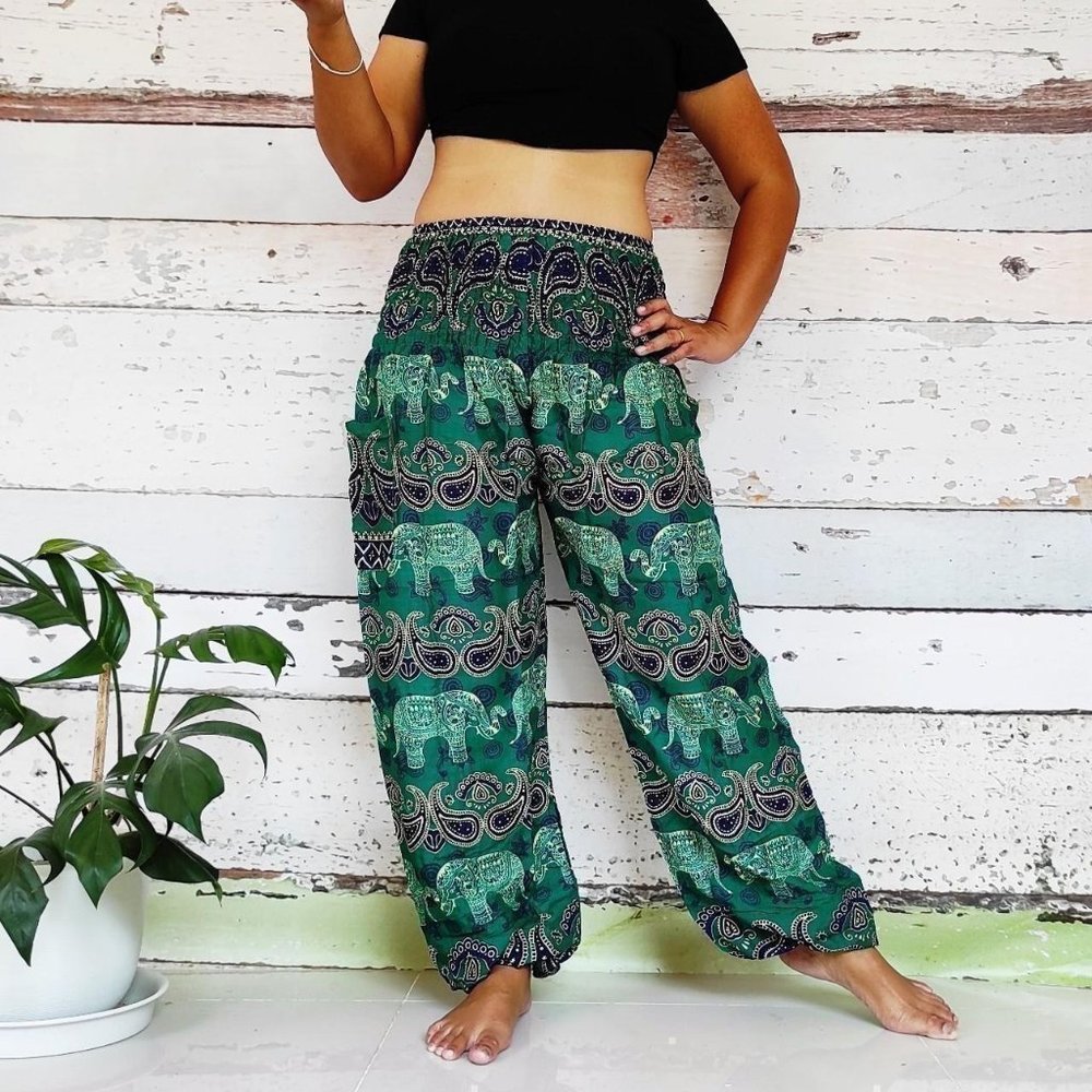 Green and blue elephant harem pants - Picture 1 of 4